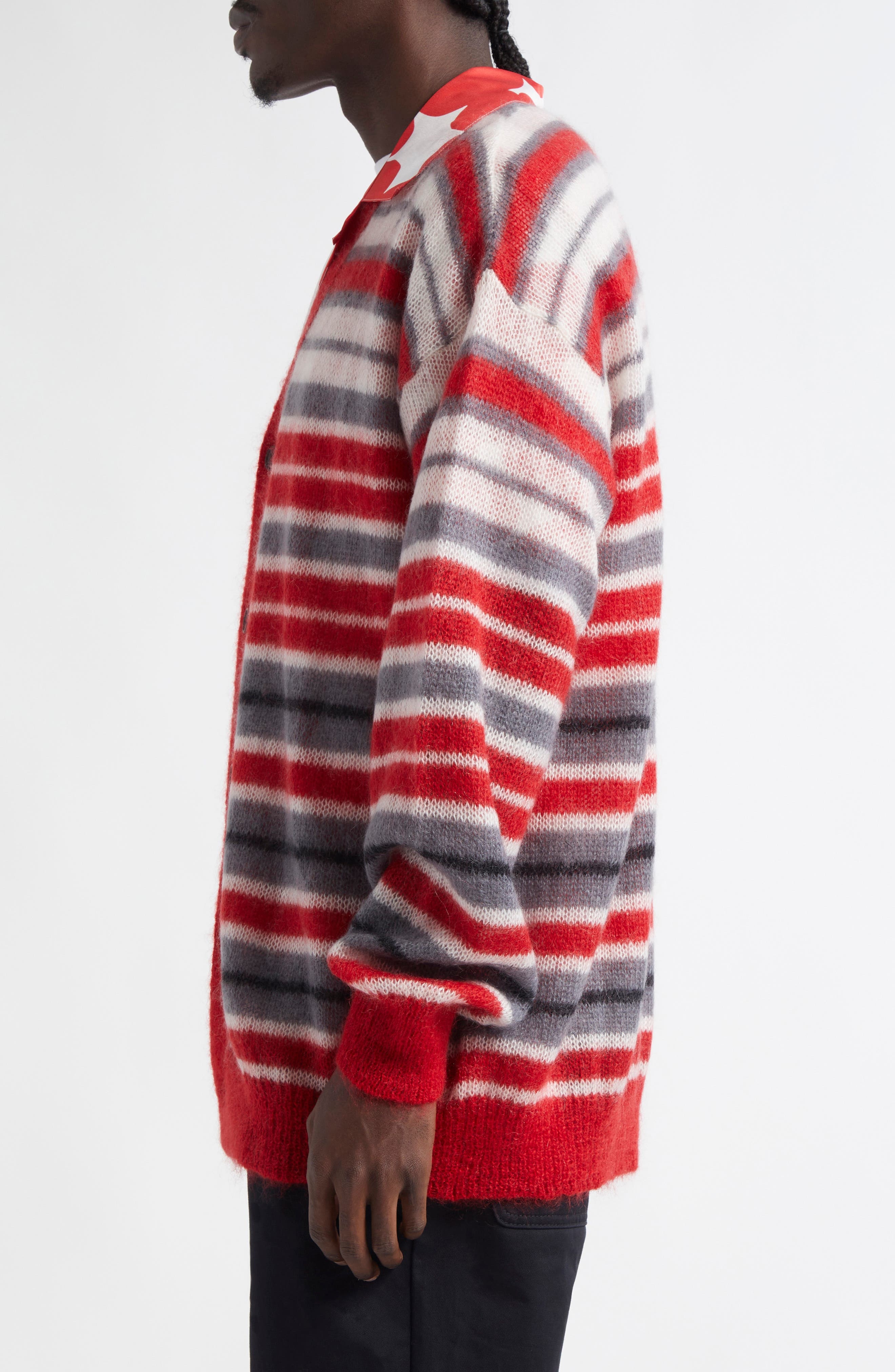 Marni Stripe Mohair Blend Cardigan in Neutral Grey at Nordstrom - 4