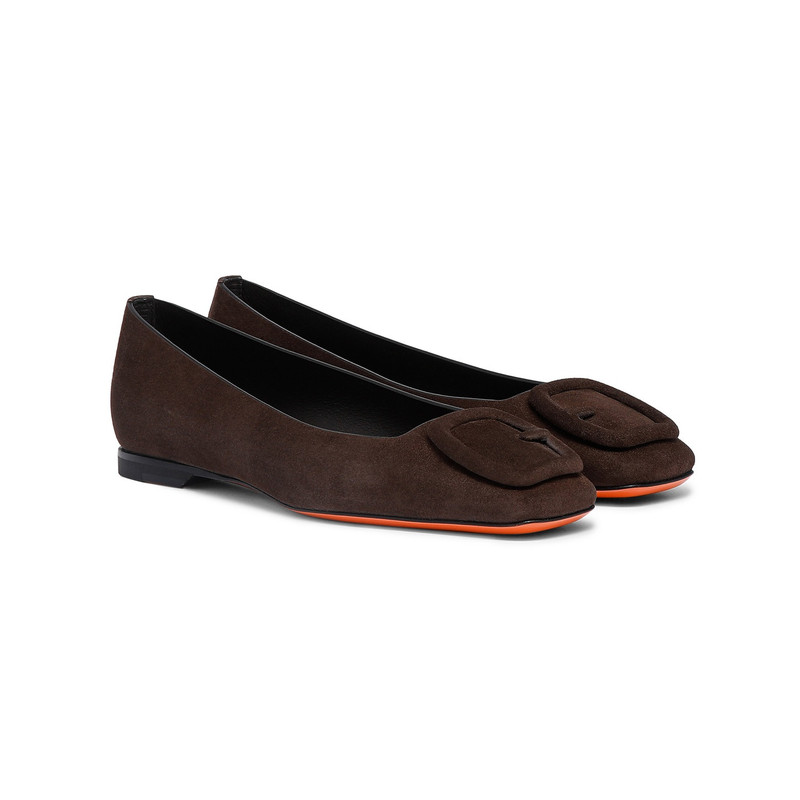 Santoni Women's dark brown suede ballet flat outlook