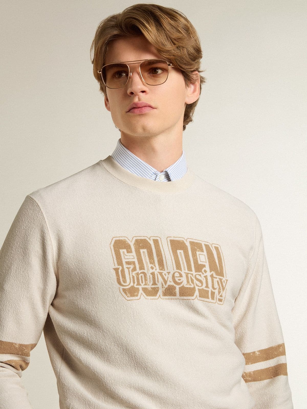 Men's white cotton sweatshirt with front print - 5