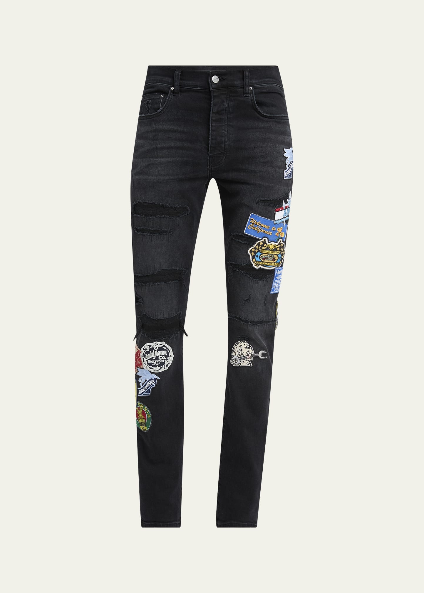 Men's Patchwork Slim-Fit Distressed Jeans - 1