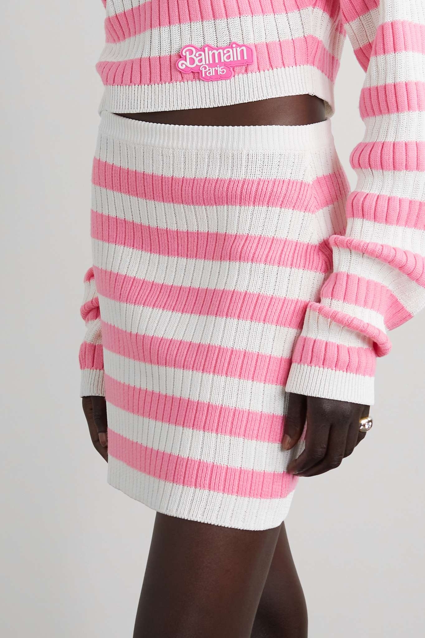 + Barbie striped ribbed-knit mini skirt - 3