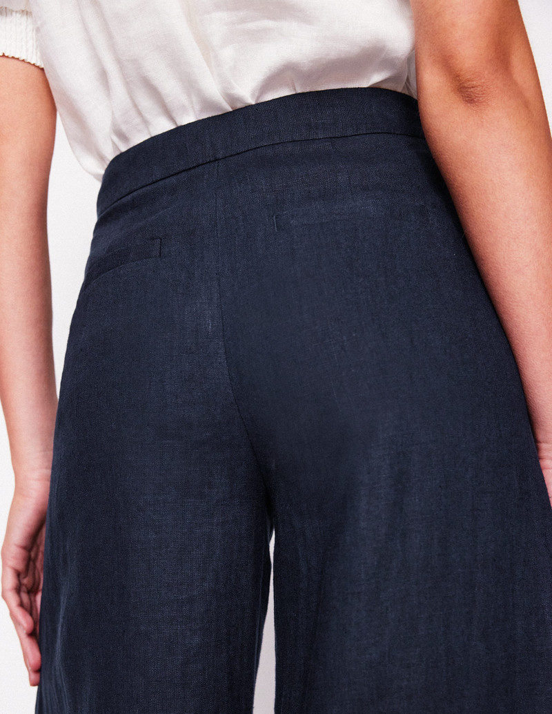 Wide Crop Linen Pants-Navy 3
