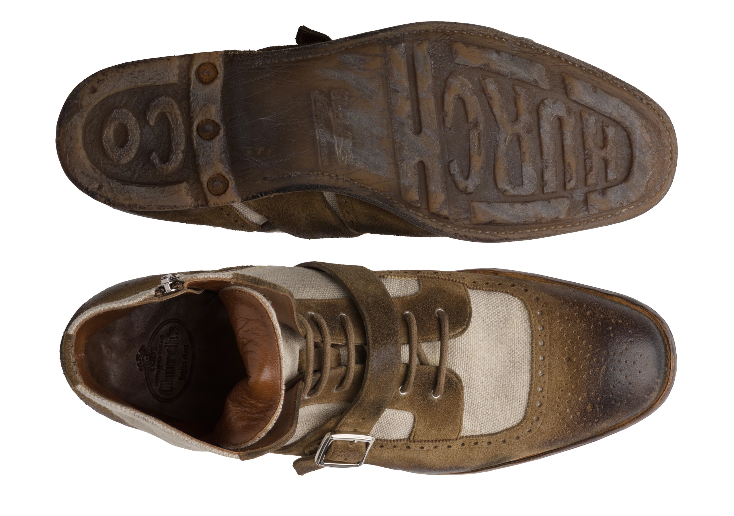 Shanghai 12
Suede and Linen Lace-Up Boot Sigar & ecru - 3
