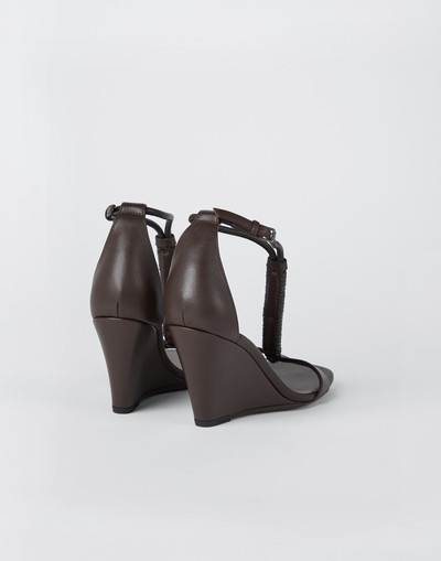 Brunello Cucinelli Nappa leather wedge sandals with precious braided strap outlook