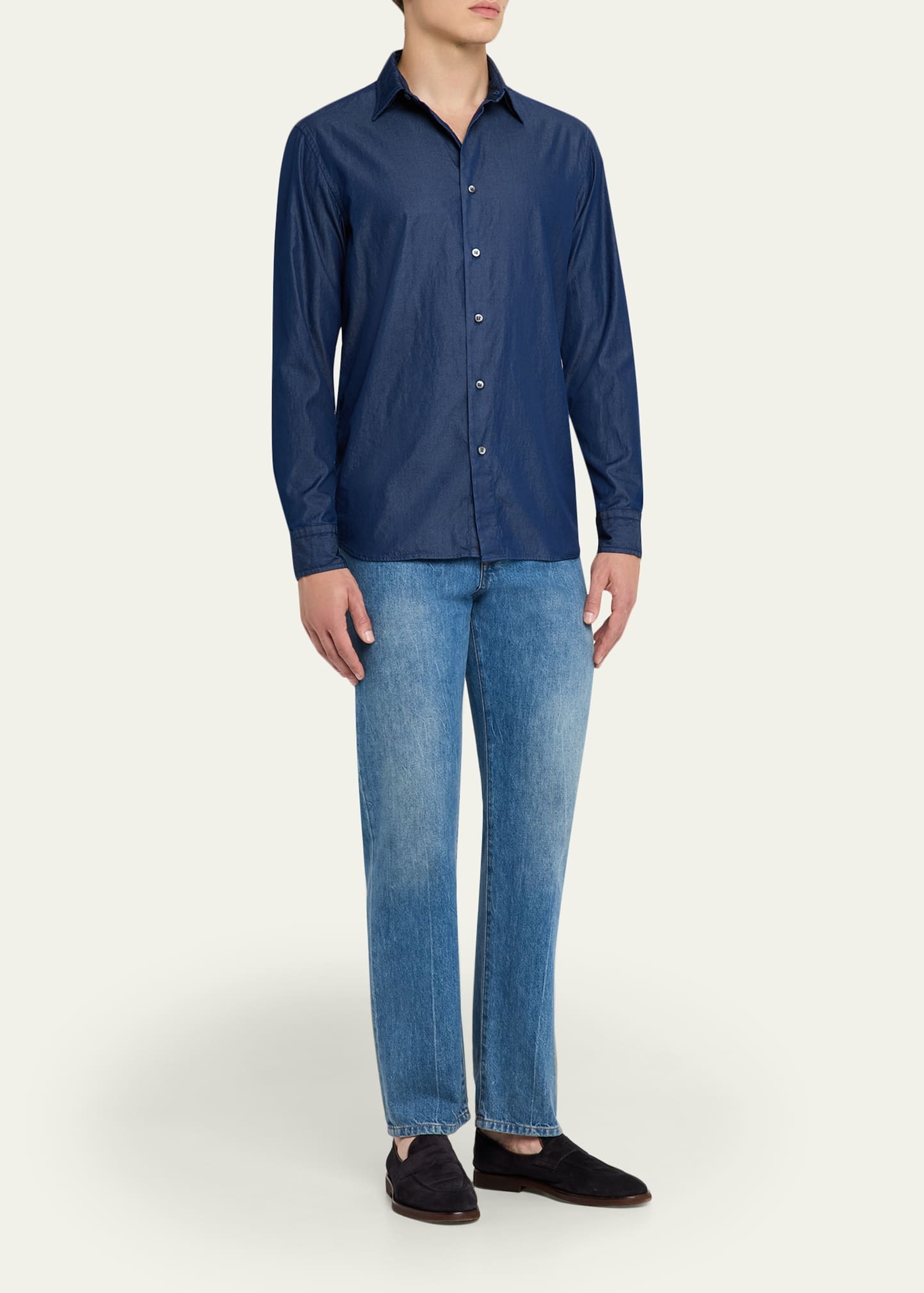 Men's Cotton Denim Casual Button-Down Shirt - 2