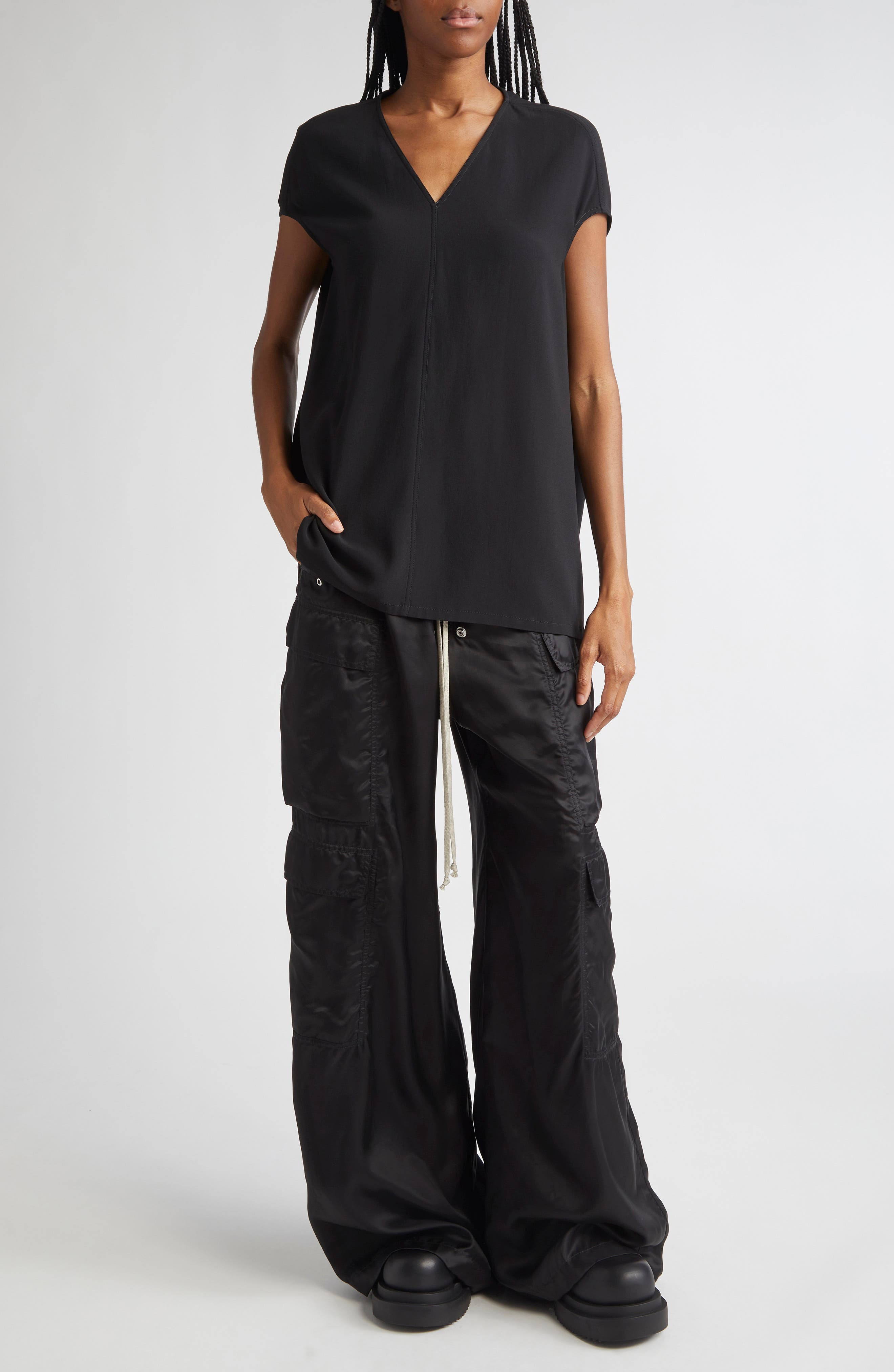 Rick Owens Floating Washed Charmeuse Top in Black at Nordstrom - 2