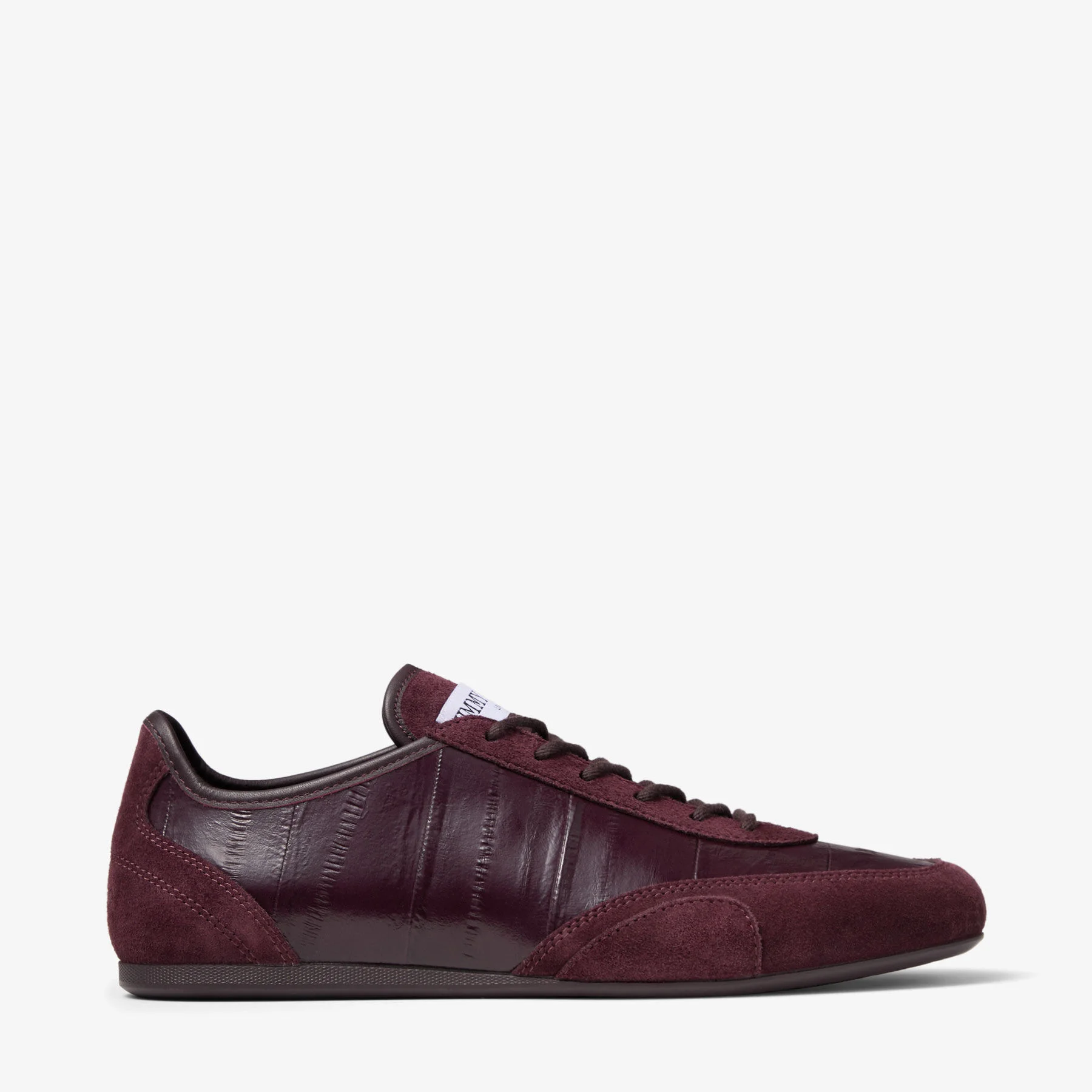 Sunny F Deep Merlot Leather Mix and Eel Printed Leather Low Top Trainers - 1