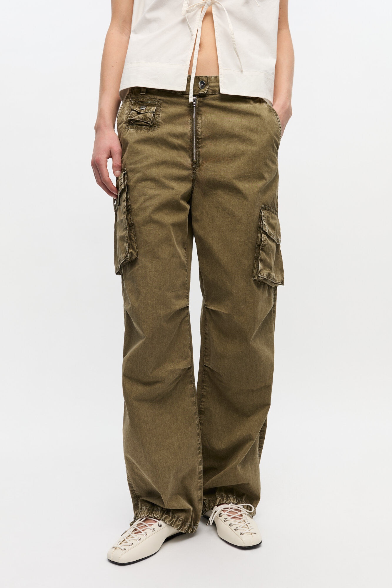 GREEN WASHED COTTON TWILL PANTS - 3