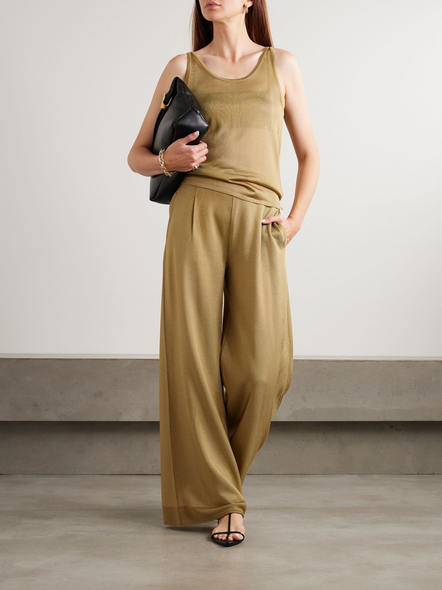 Gordon stretch-knit wide-leg pants Gold - 2