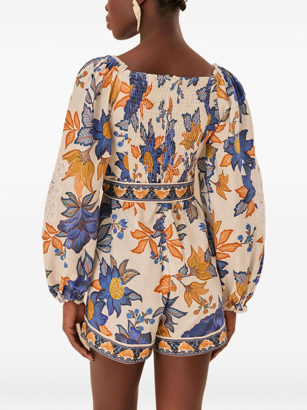 lace-trimmed floral playsuit - 2