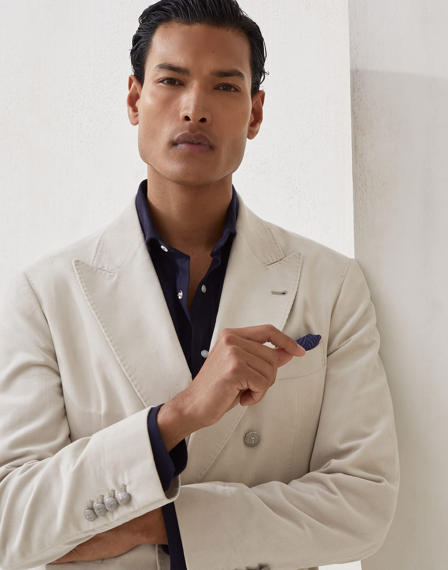 Sea Island cotton narrow wale corduroy one-and-a-half breasted deconstructed blazer with patch pocke - 3