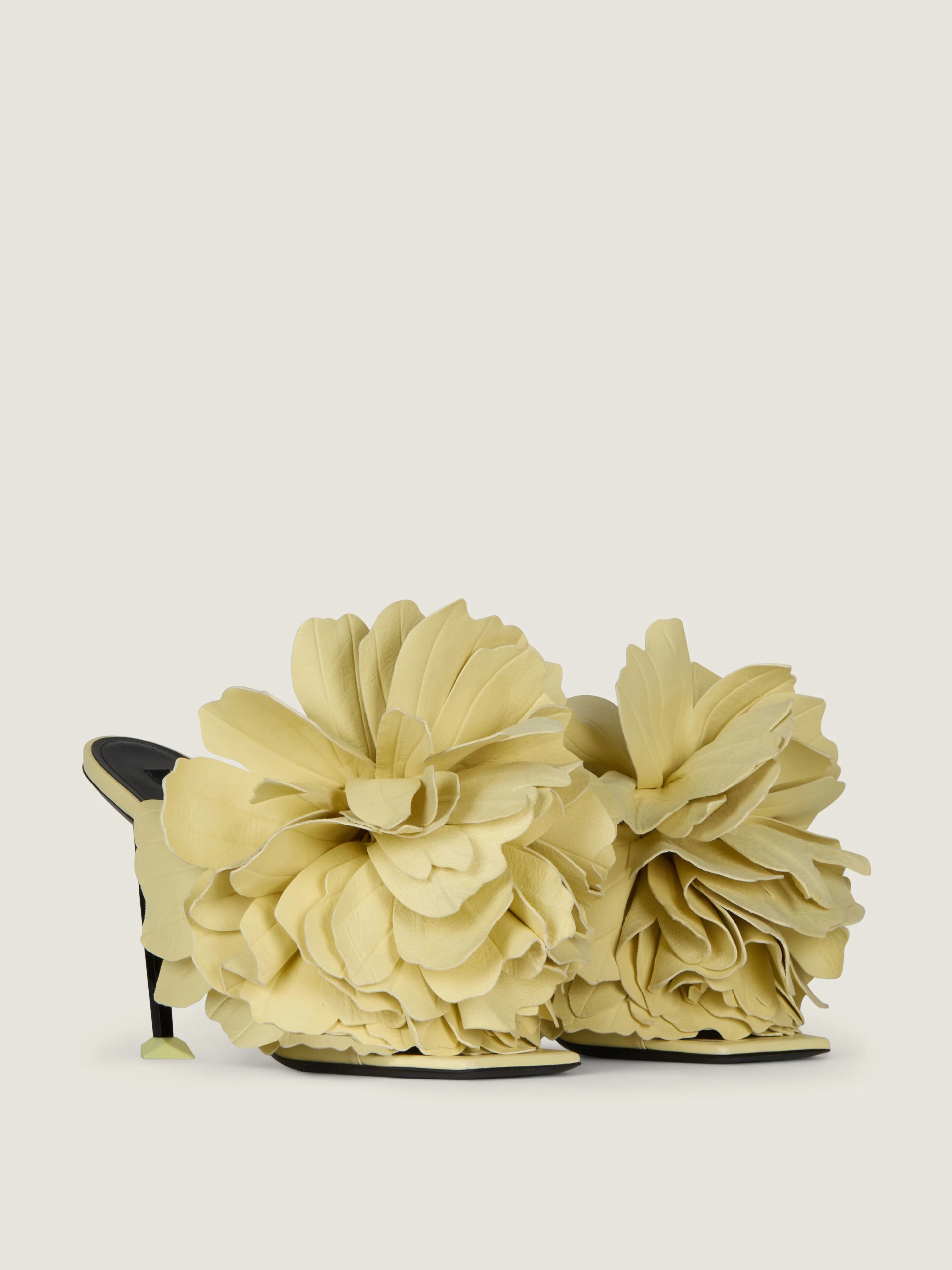 BOUDOIR HEELED MULES IN LEATHER WITH ROSE PETALS - 1