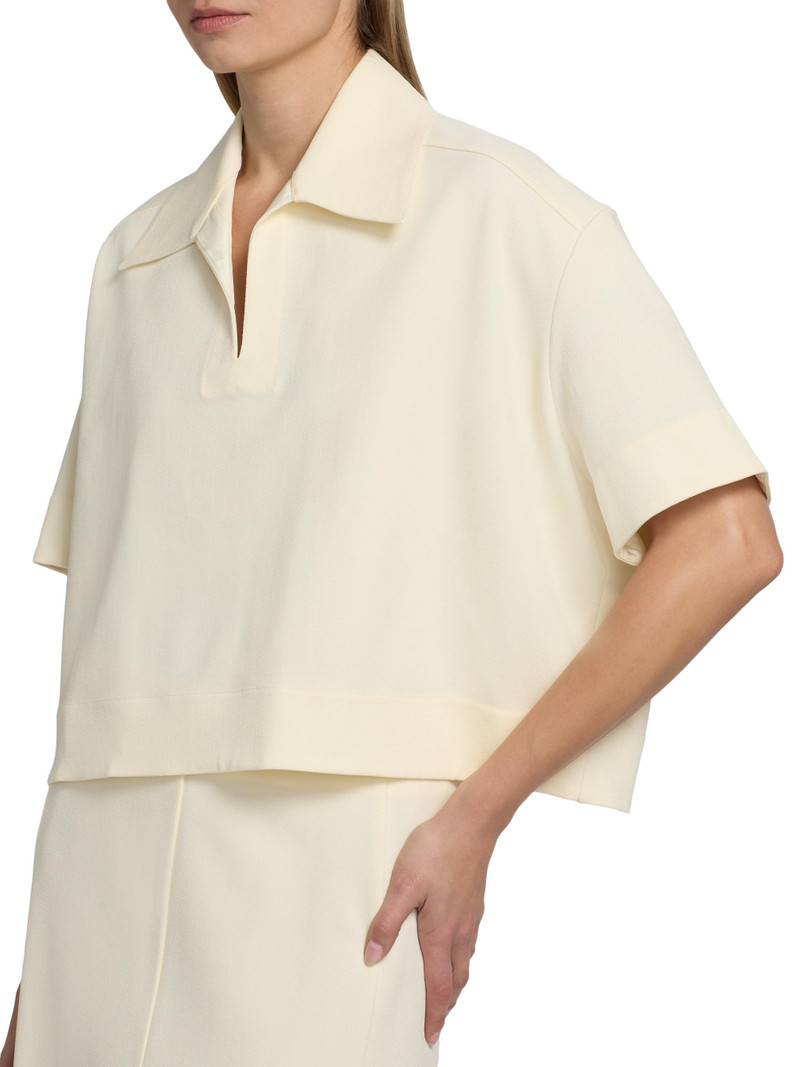 Women's Textured Crepe Short-Sleeve Polo Shirt - Chalk 6