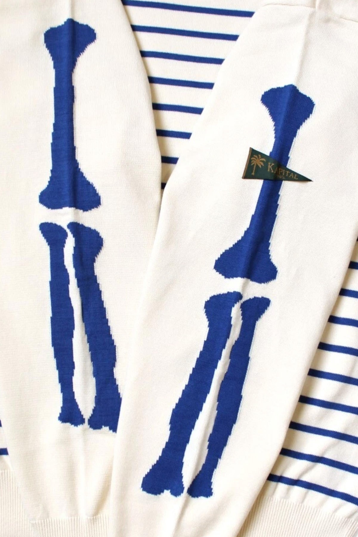 12G Panel Stripe Knit Boat-Neck Sweater (BONE Sleeve) - Navy Blue - 3