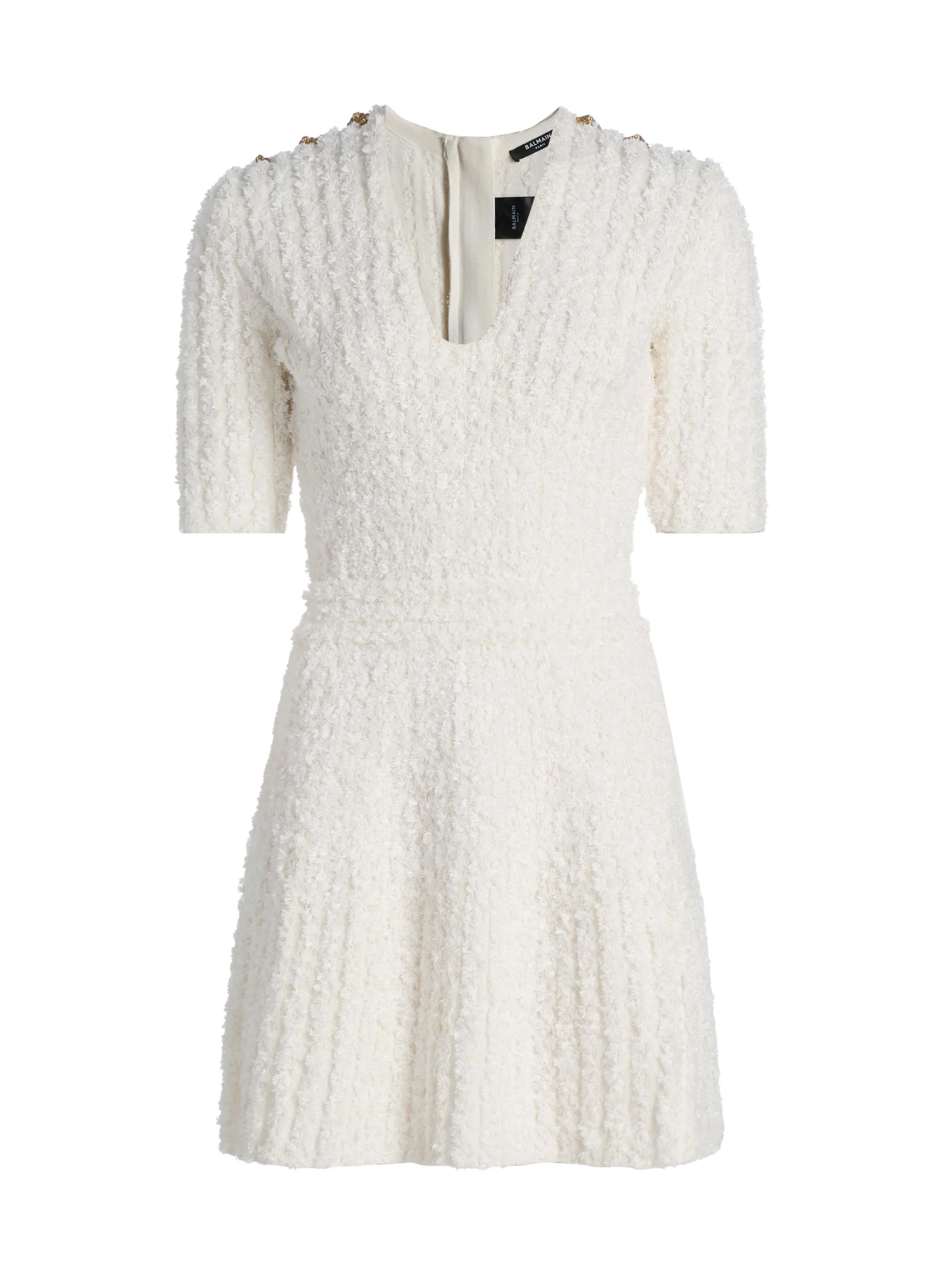 Women's Buttoned Knit Tweed Minidress - Oka Naturel - 1