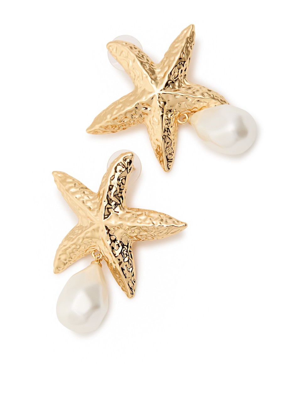 Self-portrait Mottled Gold Sea Star Pearl Gold-plated Drop Earrings - 3