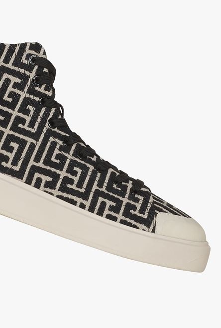Bicolor ivory and black jacquard B-Court high-top sneakers - 6