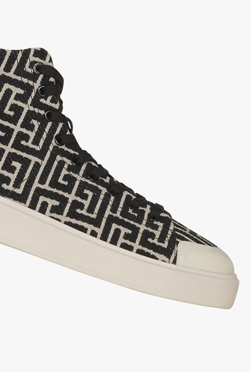 Bicolor ivory and black jacquard B-Court high-top sneakers 6