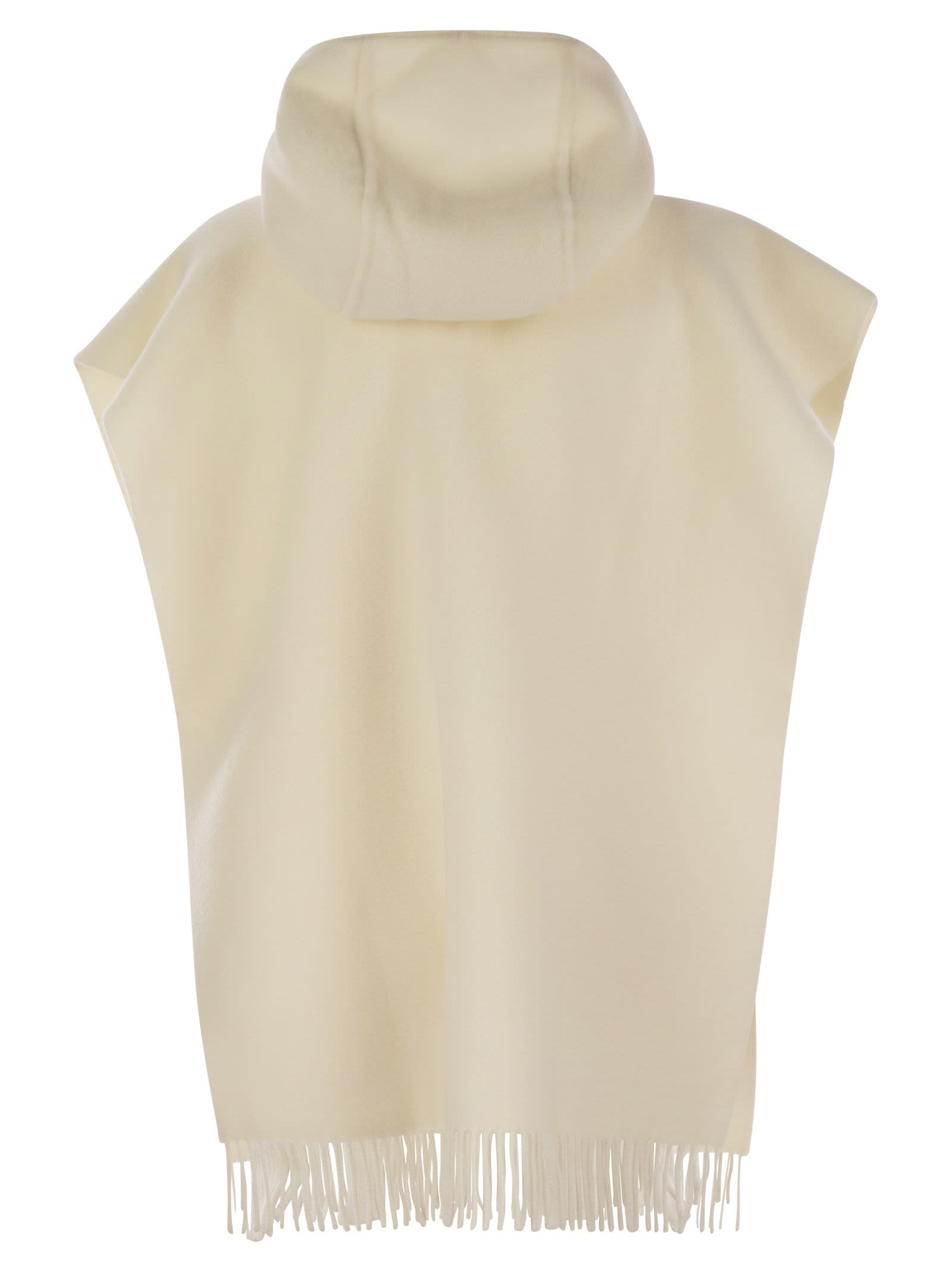 Brunello Cucinelli Women Double Knit Wool And Cashmere Poncho With Hood And Fringes - 2