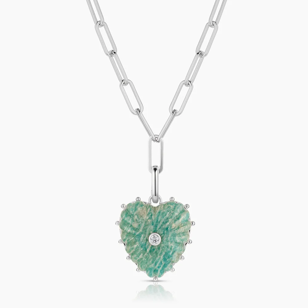 Malene Silver Amazonite Heart Clip Necklace - 1