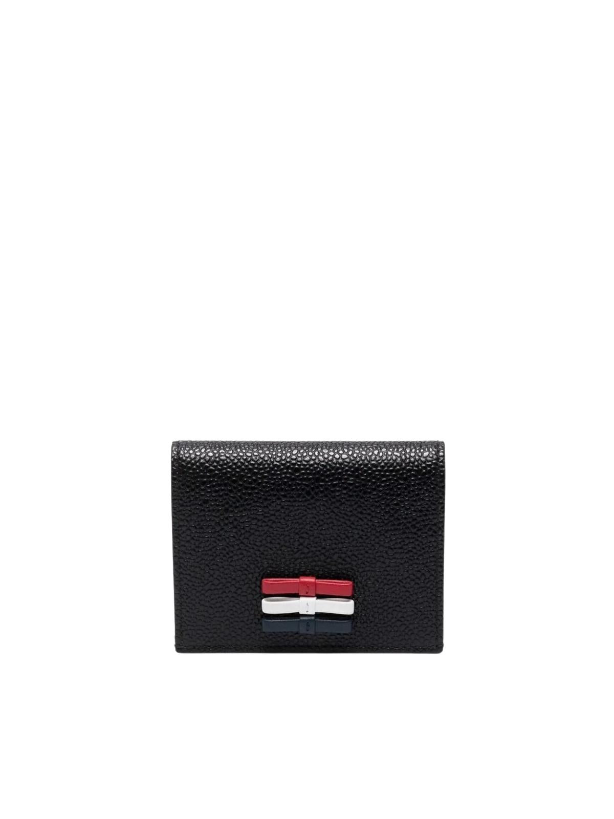 Thom Browne Women 3-Bow Double Card Holder In Pebble Grain Leather - L10, H8 - 3