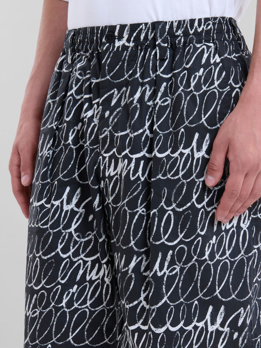 BLACK POPLIN DRAWSTRING SHORTS WITH MARNI SCRIBBLE MOTIF - 4