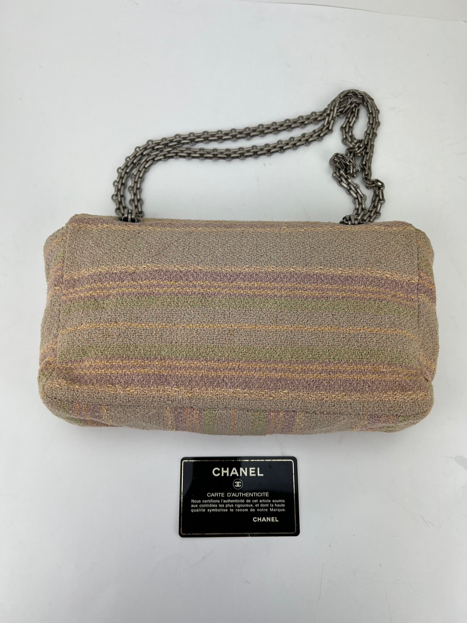 Chanel 2.55 Reissue 225 Single Flap Pink Multicolor Cotton Tweed Shoulder Bag - 6
