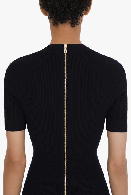 Short black knit dress with gold-tone buttons - 5