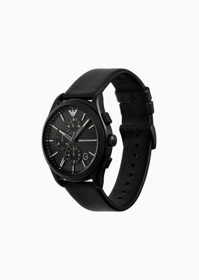 EMPORIO ARMANI Chronograph Black Leather Watch and Bracelet Set outlook