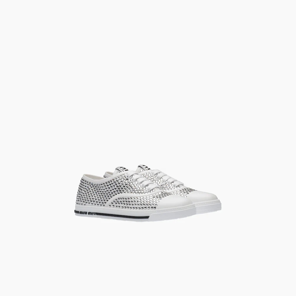 Crystal-studded gabardine cotton sneakers - 1