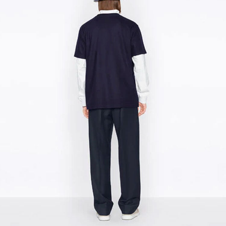 Men's DIOR SS22 Embroidered Plain Weave Knit Short Sleeve Navy Blue T-Shirt 213J637A0739-C583 - 4