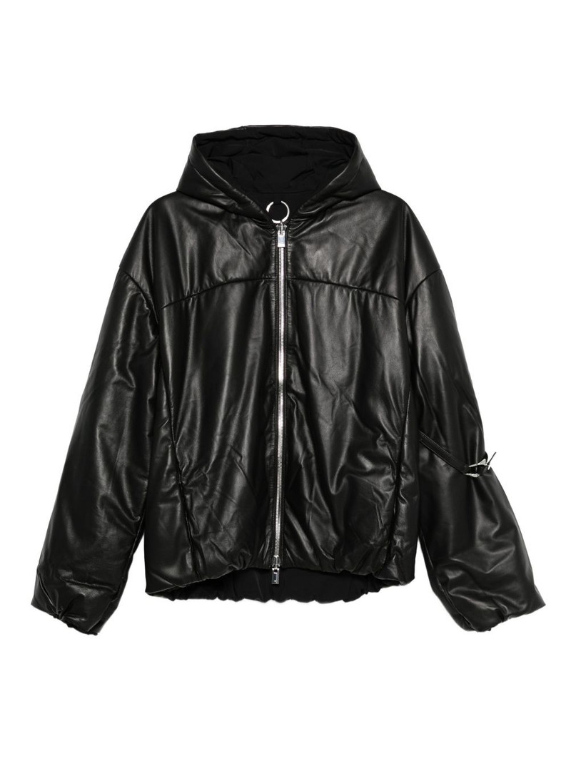 hooded puffer leather coat 1
