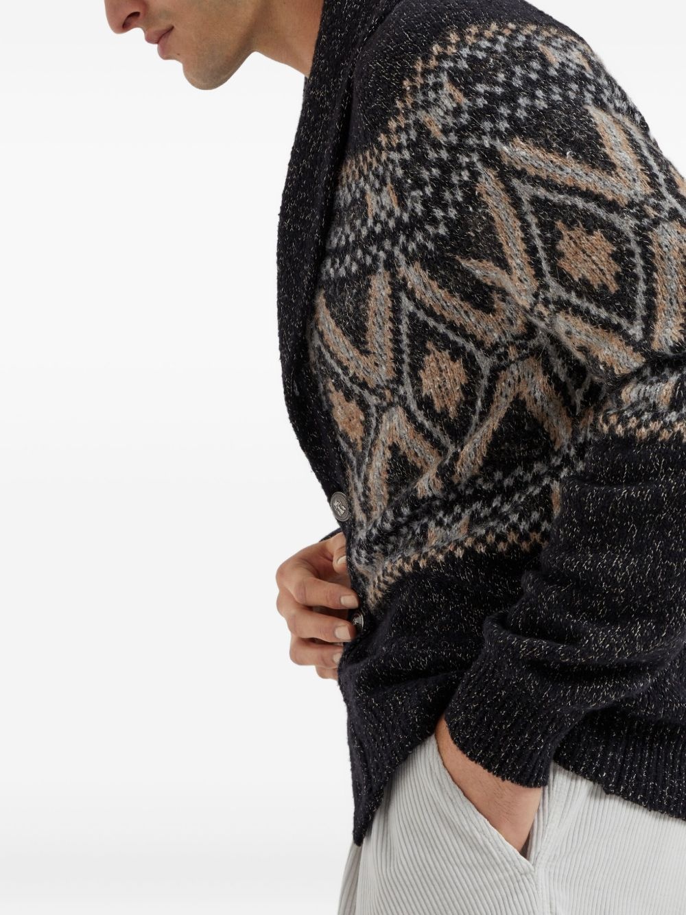 shawl-collar patterned cardigan - 5