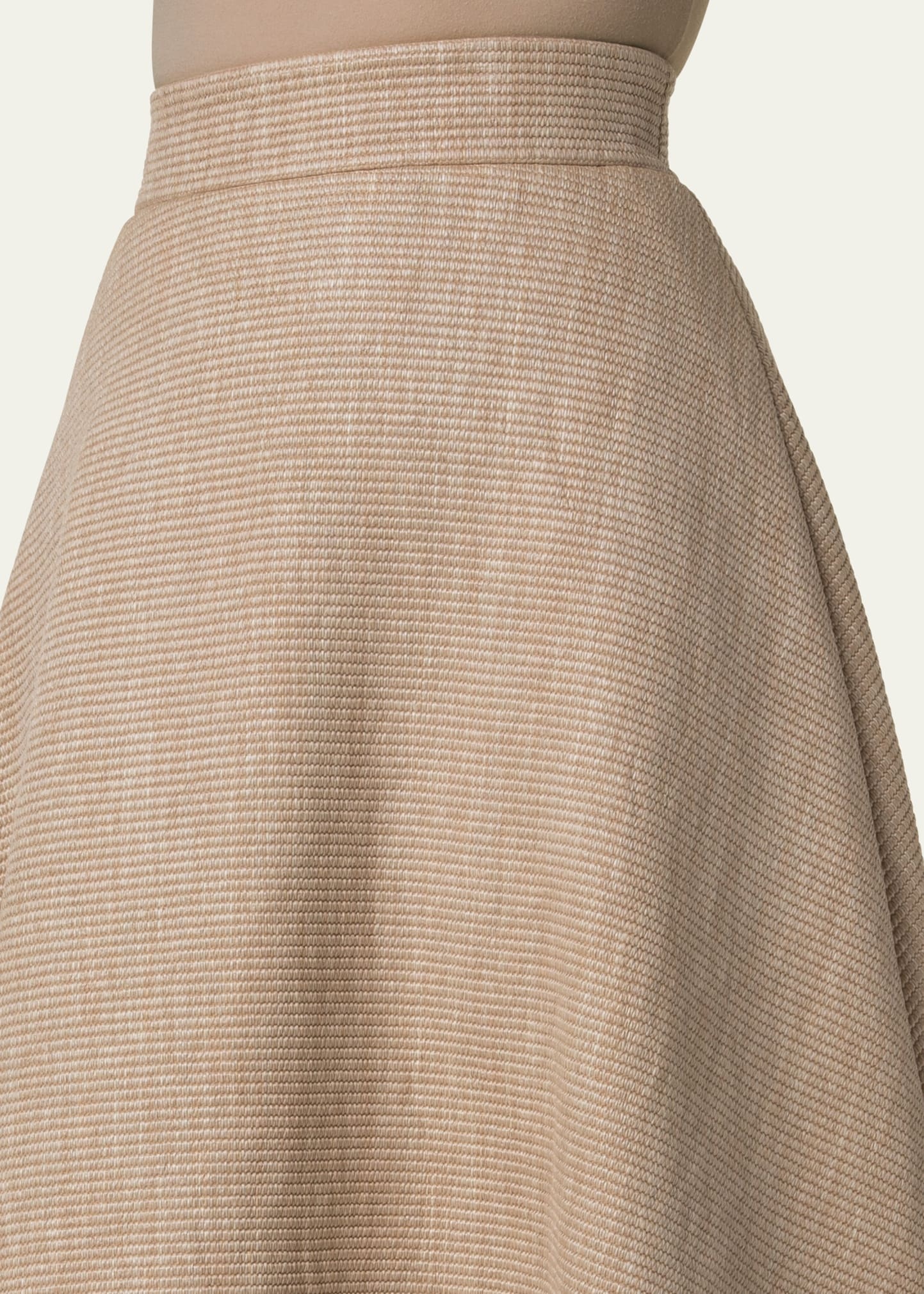 Flared Raffia Leather Trim Midi Skirt - 5