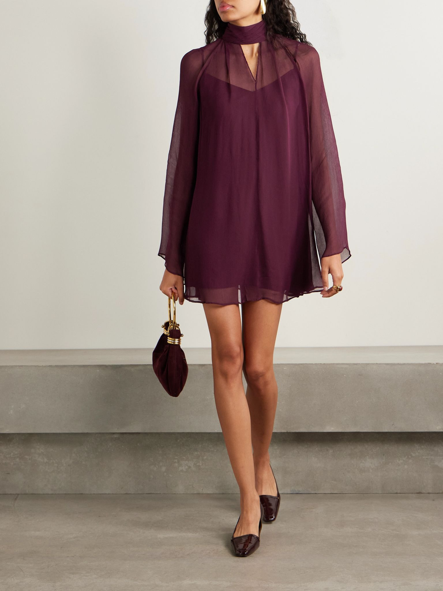 Esther cutout crepon turtleneck mini dress Burgundy - 2