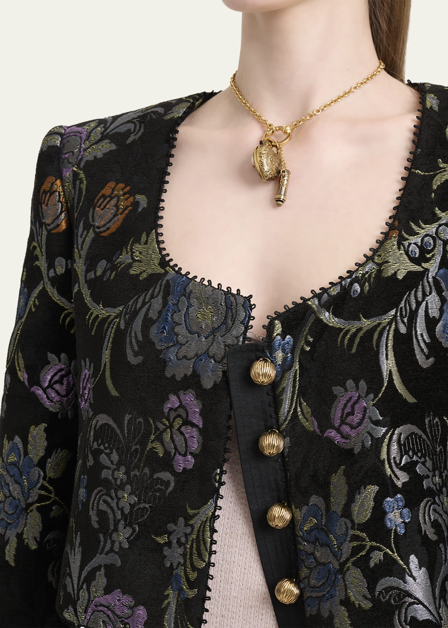 Floral Brocade Crop Jacket - 5