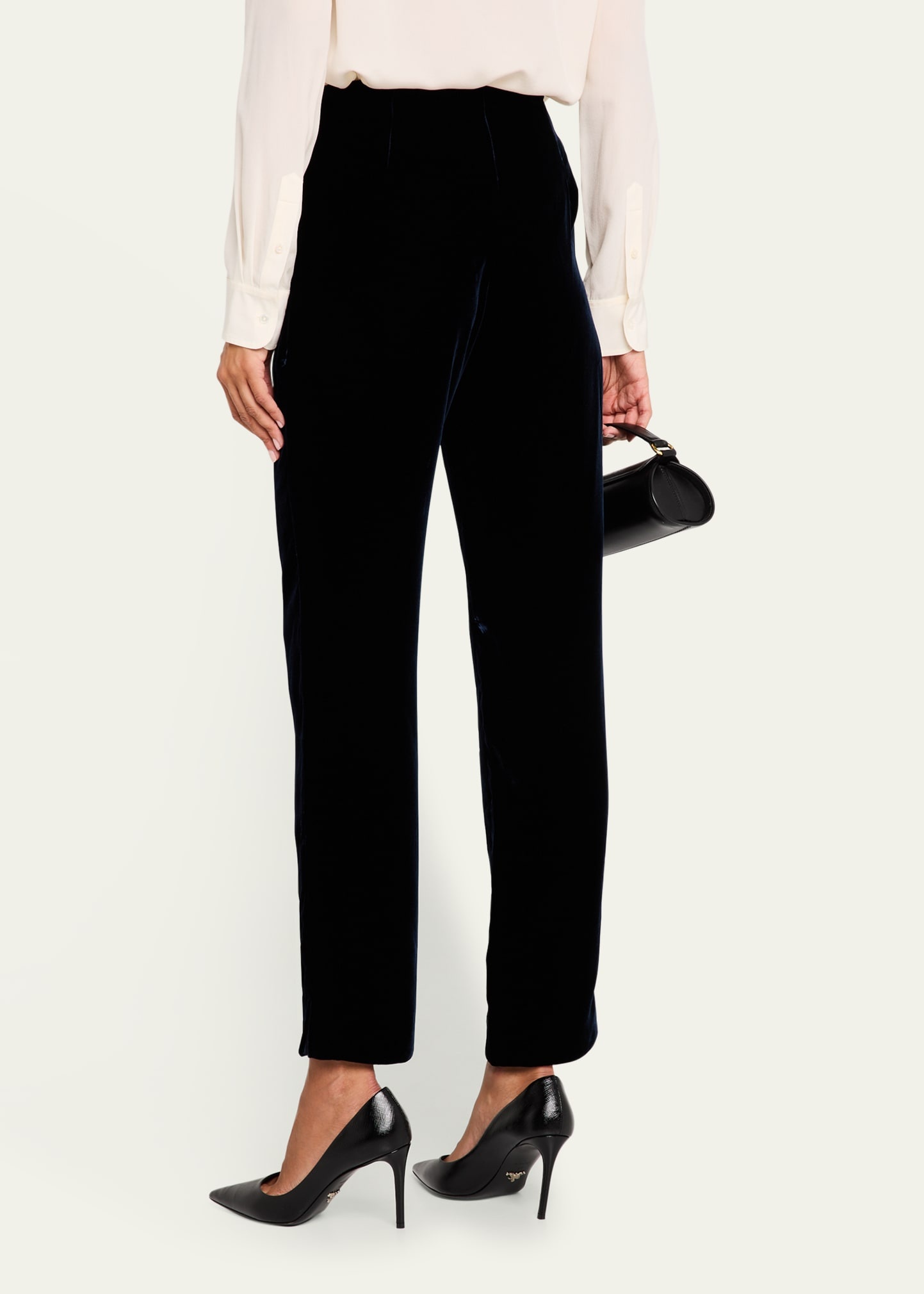 Mid-Rise Slim-Leg Velvet Trousers - 3