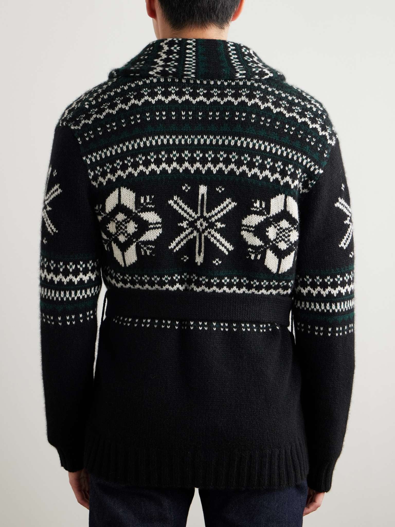 Shawl-Collar Belted Jacquard-Knit Cashmere Cardigan - 4