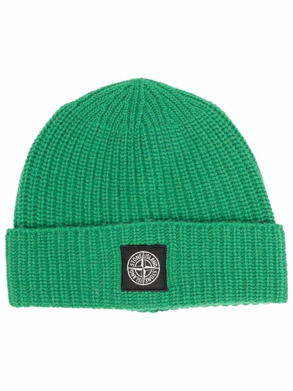 logo-patch knitted beanie - 1