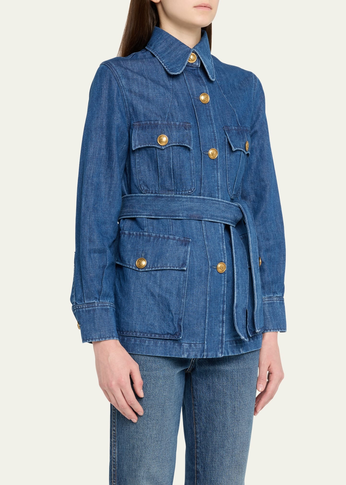 Belted Button Down Denim Shirt - 4