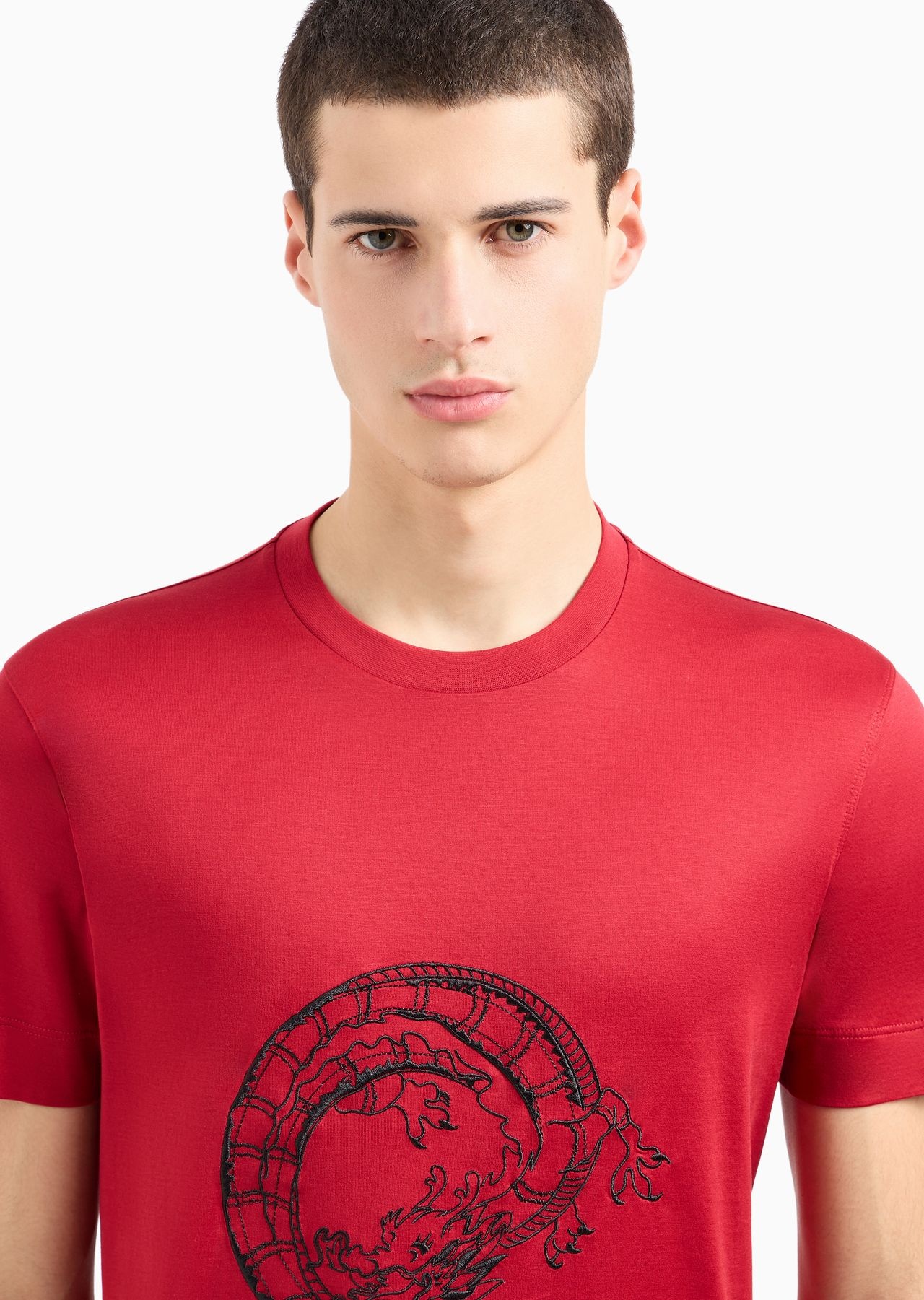 Armani Sustainability Values Lyocell-blend jersey T-shirt with dragon embroidery - 5