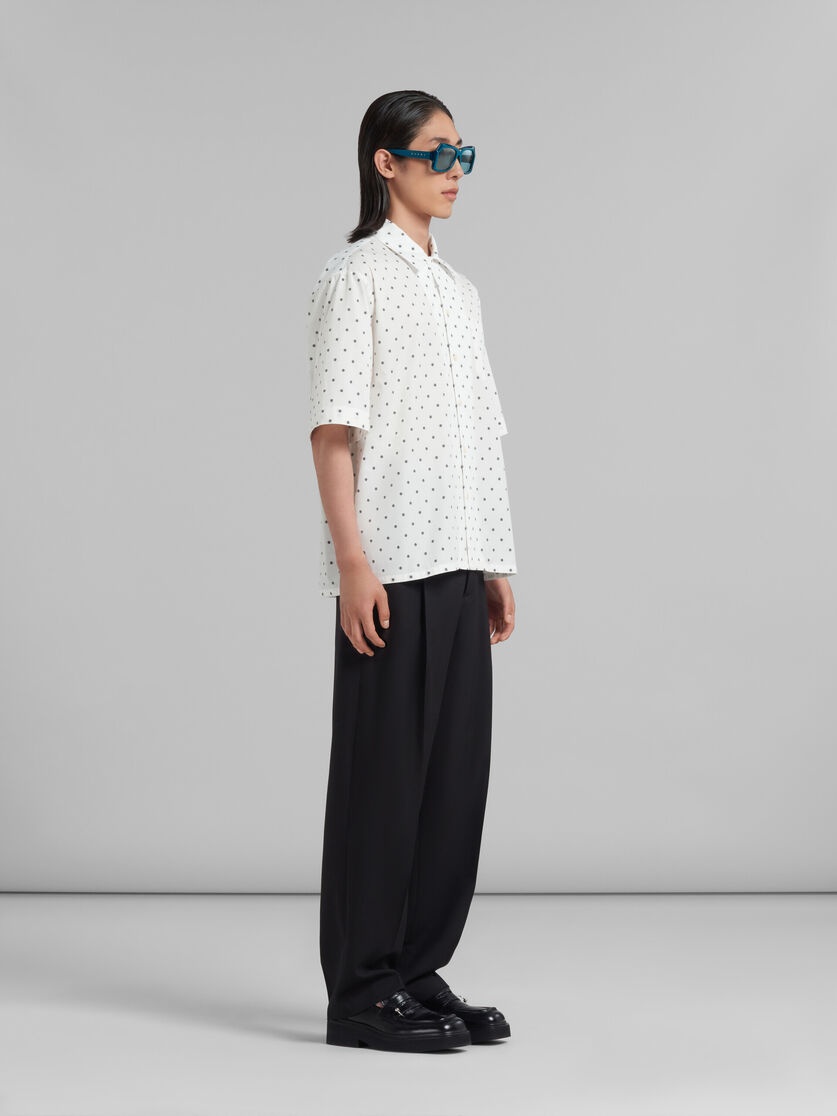 WHITE POPLIN BOWLING SHIRT WITH POLKA DOTS - 5