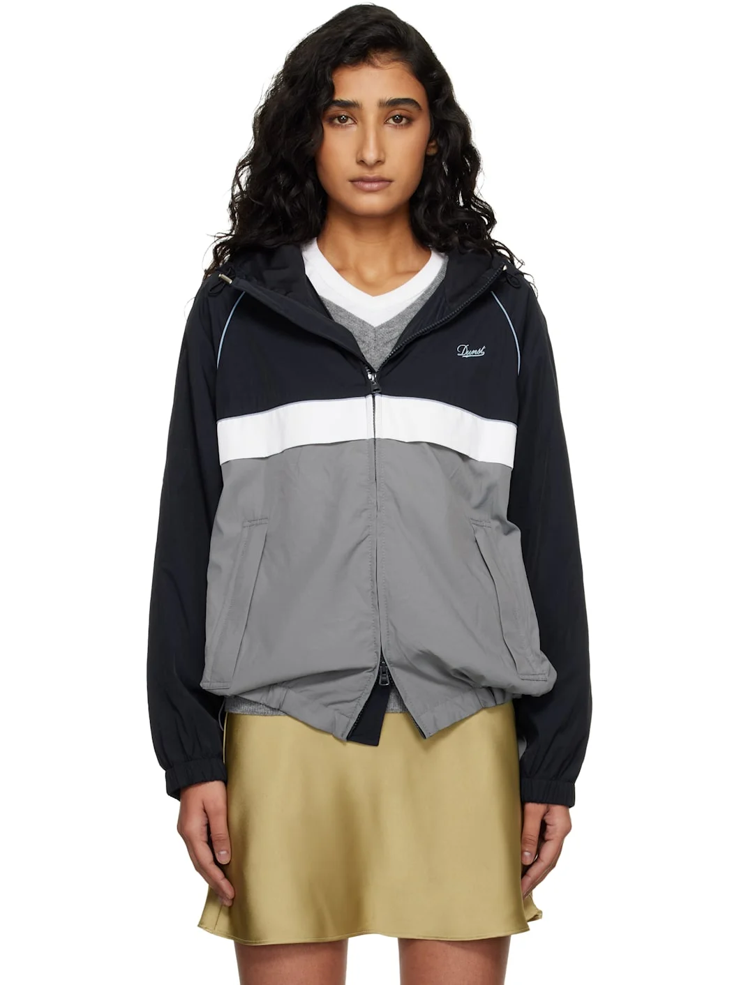 Navy & Gray Blocked Windbreaker Jacket - 1