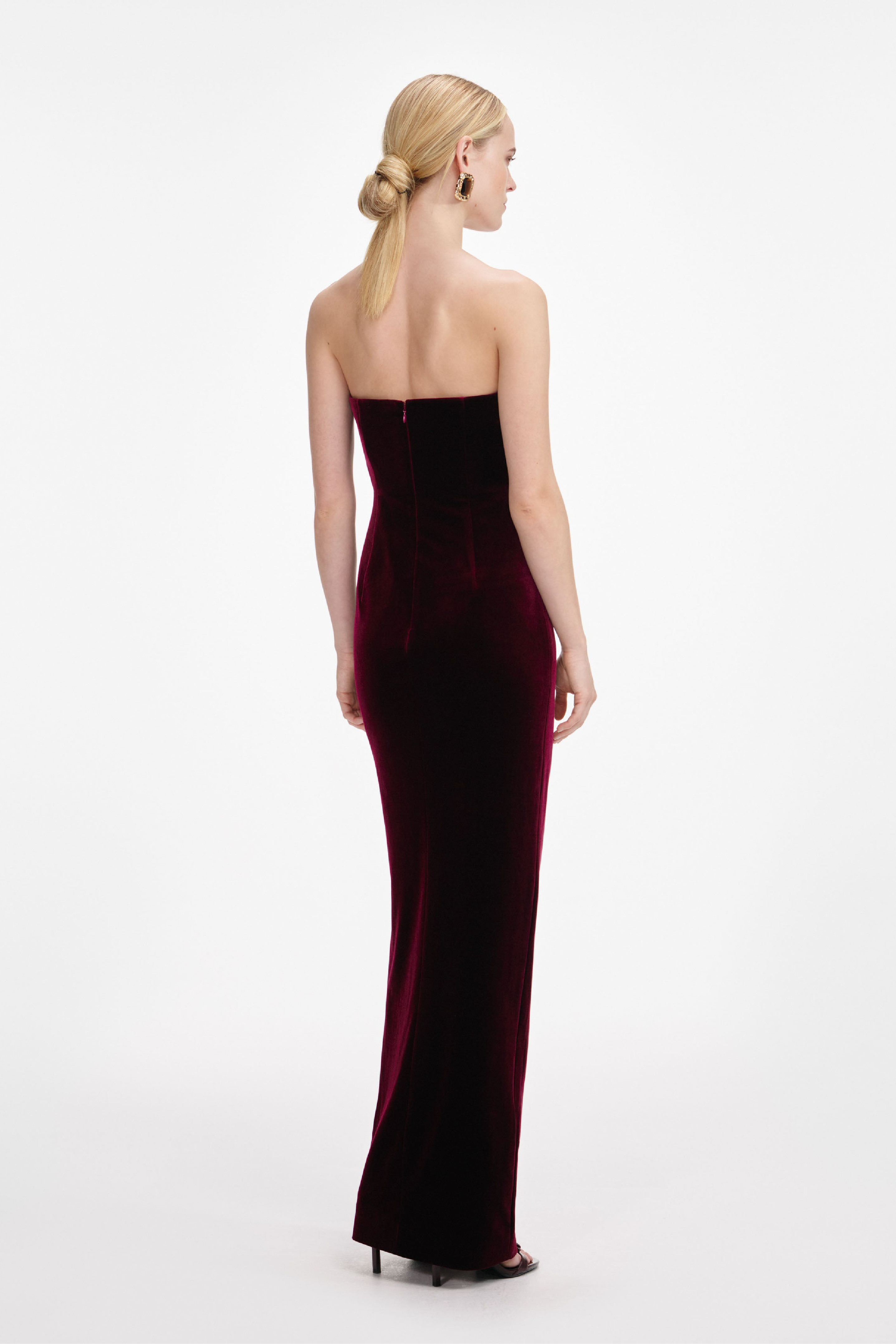 BURGUNDY VELVET BANDEAU MAXI DRESS - 3