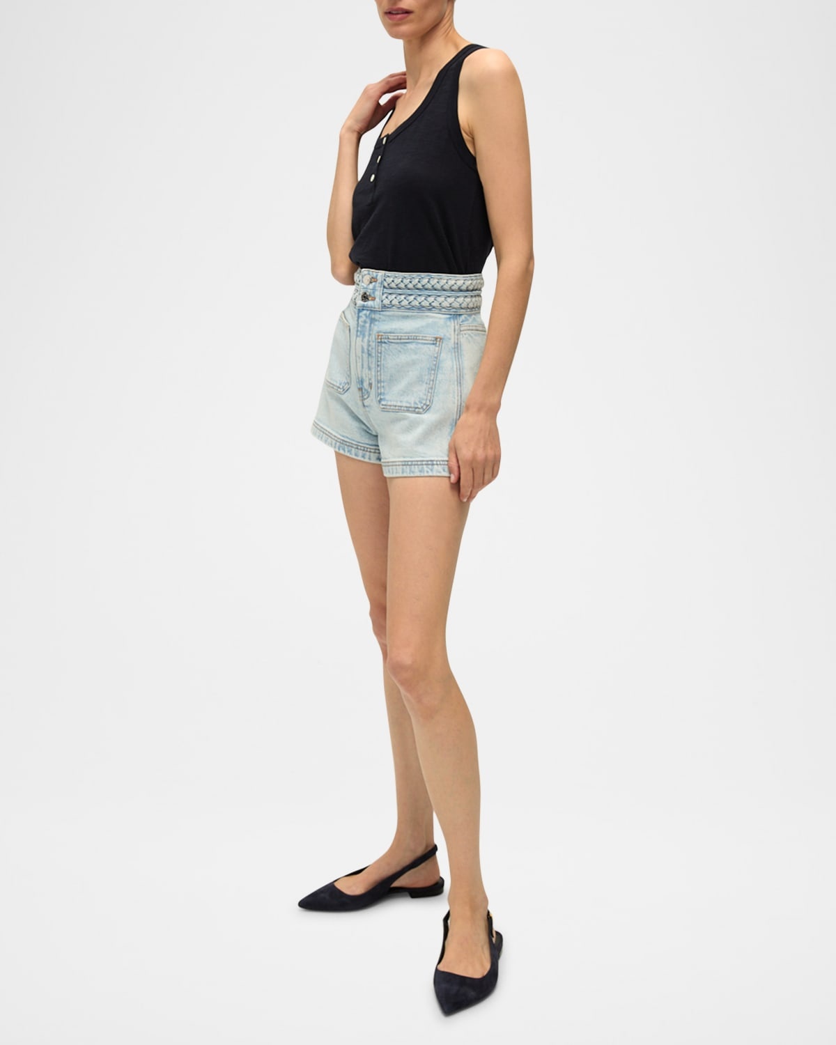 Elijah Braided Patch Pocket Denim Shorts - 2