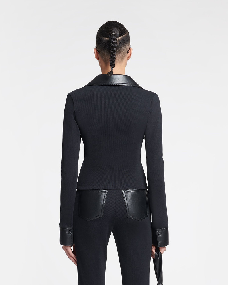 Leather-Trimmed Ribbed-Jersey Shirt 3