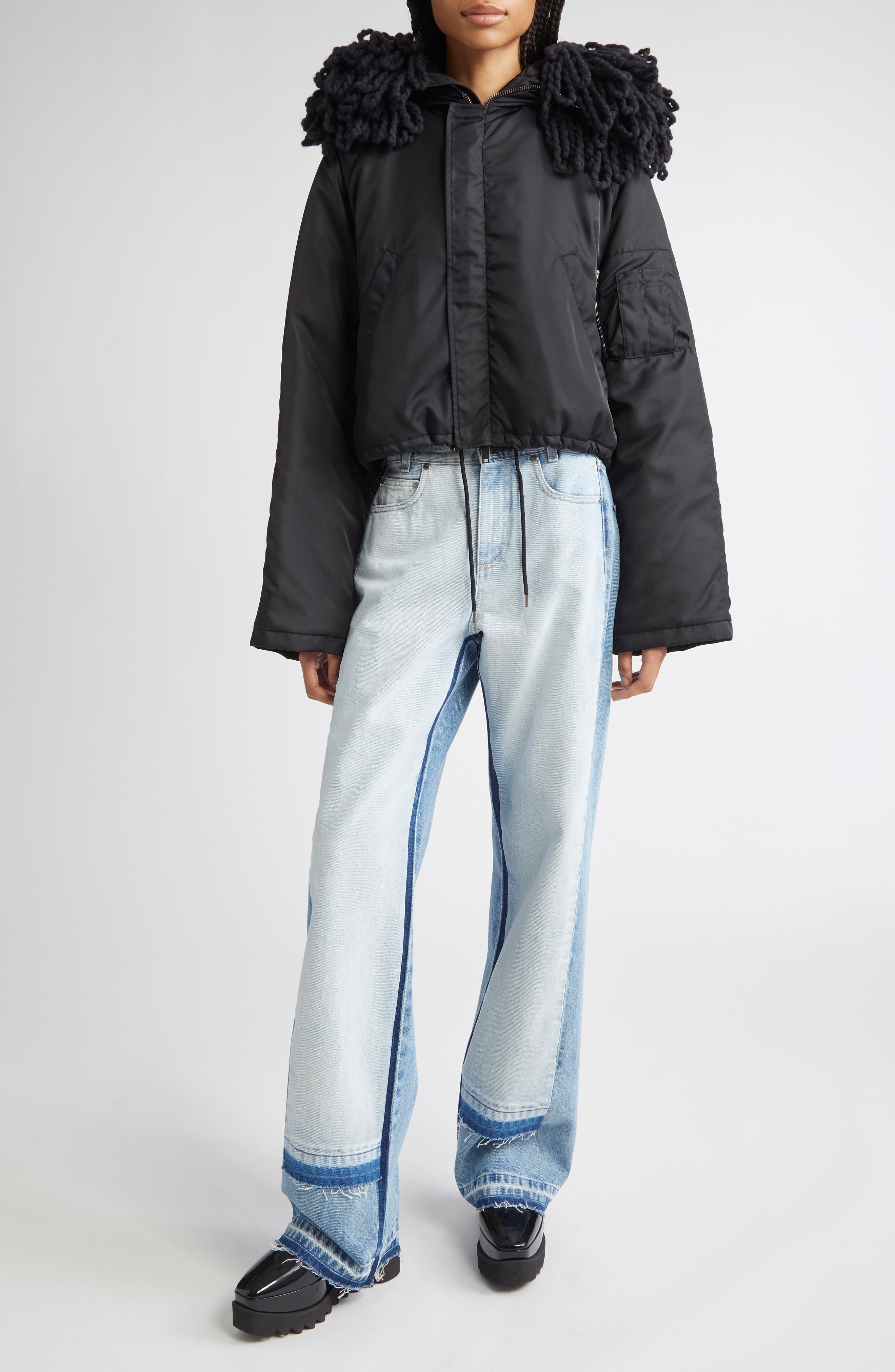 Stella McCartney Knit Collar Crop Coat in Black at Nordstrom - 2