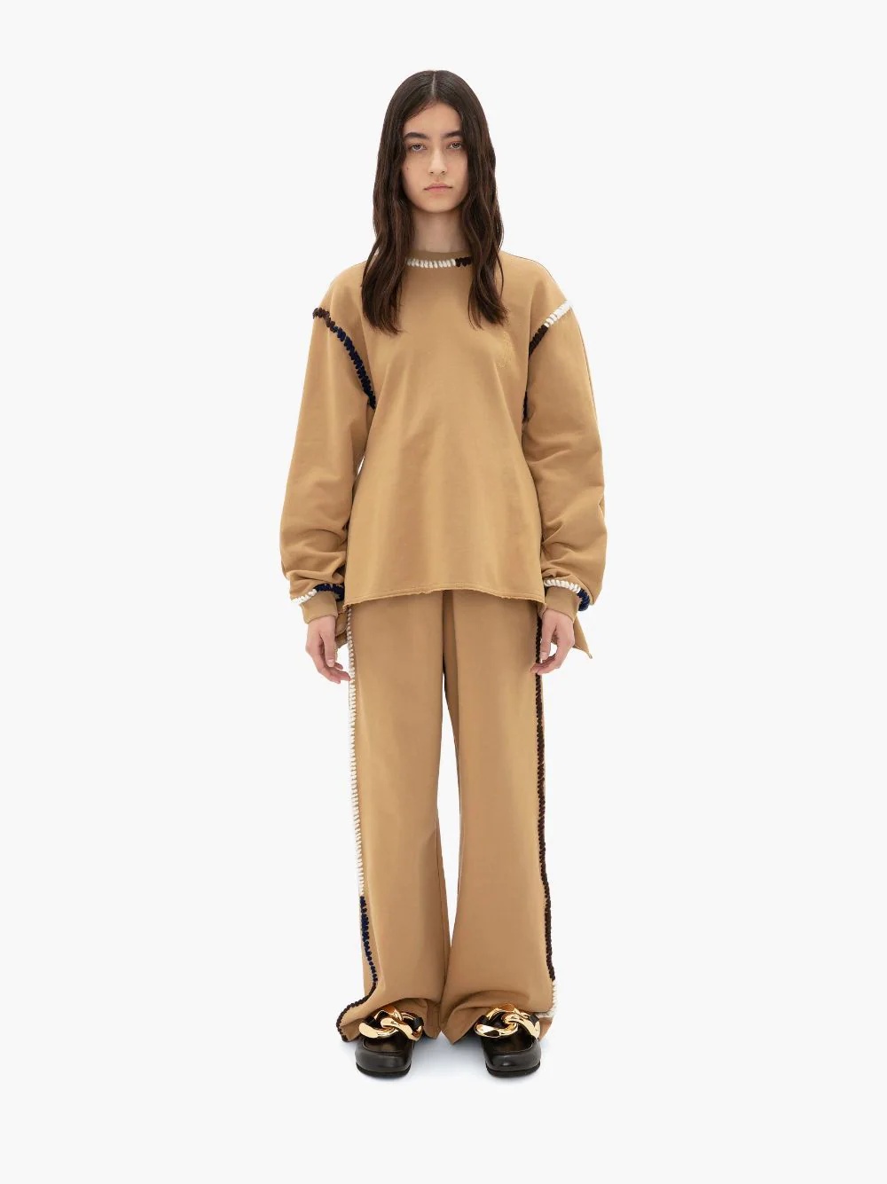 WIDE LEG CONTRAST STITCH TRACK PANT - 2