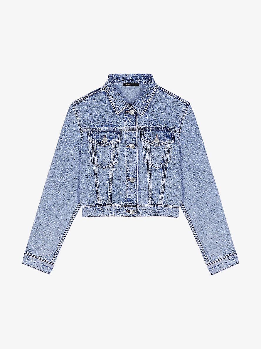 Rhinestone-embellished cropped denim jacket - 1