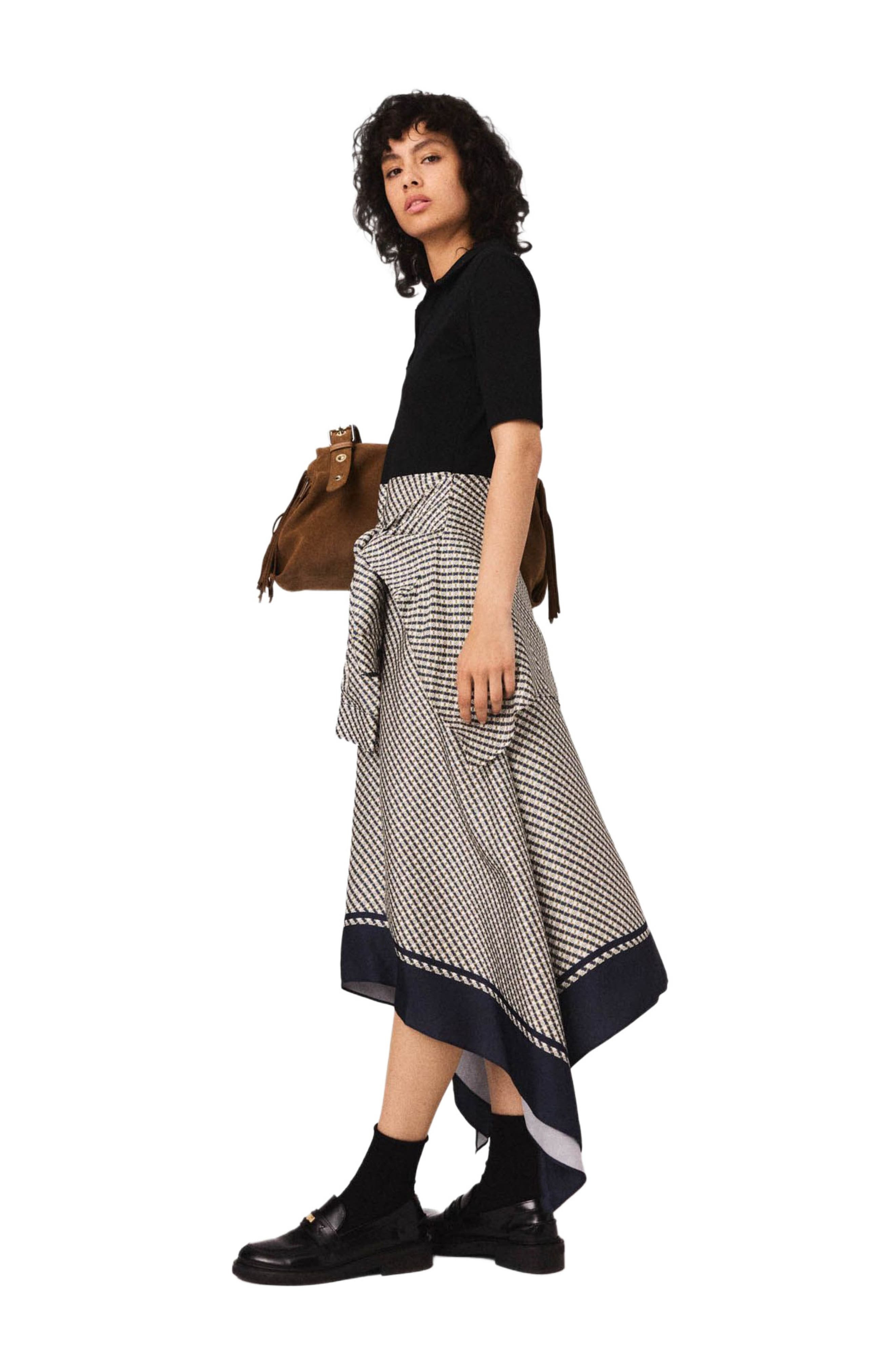 maje Printed two-tone dress in Ecru Print-Tie at Nordstrom - 3